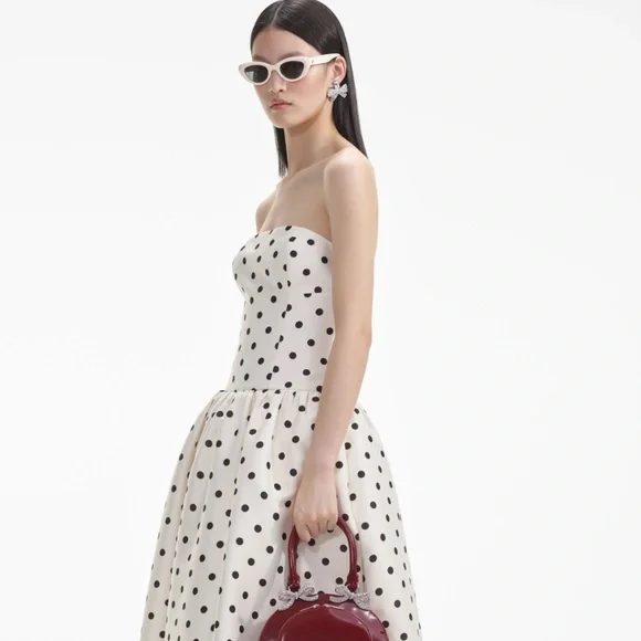 self-portrait Cream Polka Dot Taffeta Midi Dress Size:US2 - MSRP $655 - NWT - Picture 4 of 7